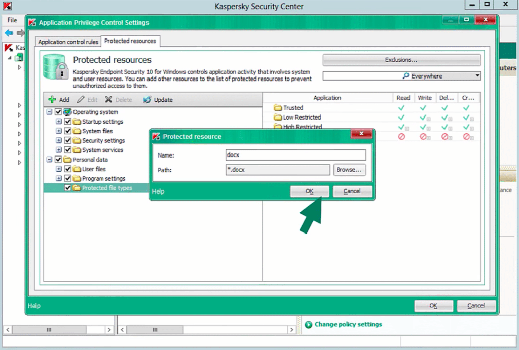 Kaspersky Application Privilege Control Setting