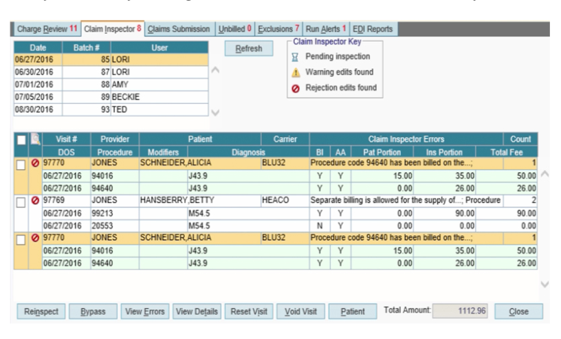 Medical billing dashboard