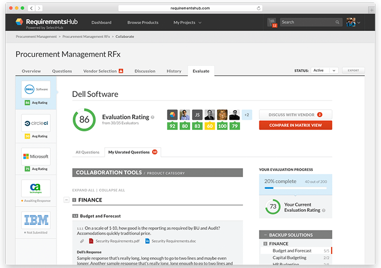 Procurement Management RequirementsHub Screenshot