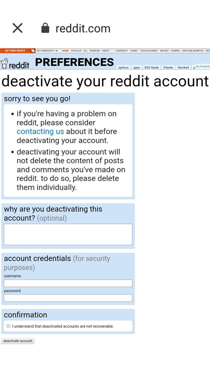 Reddit -Deactivate Screen Phone