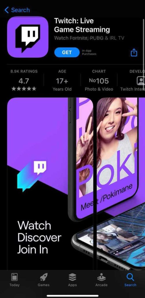 Downloading and installing Twitch on your iOS device from Apple Store