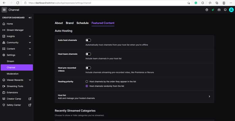 Auto hosting features on Twitch