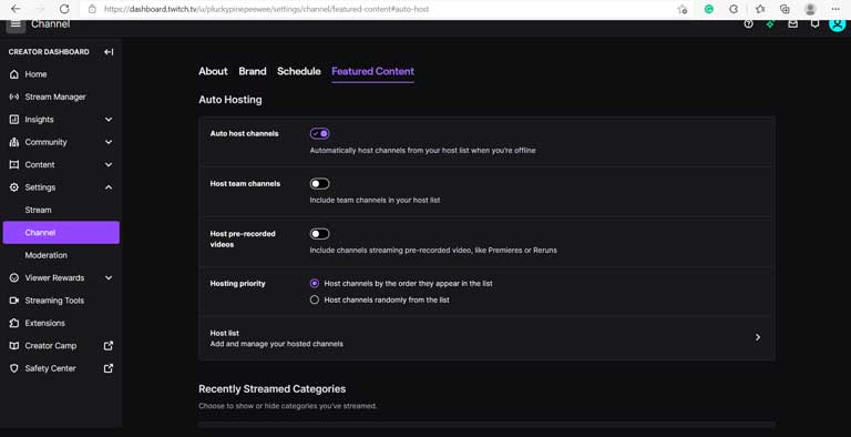 Selecting hosting priority on Twitch