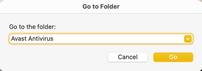 Uninstall Avast on a Mac: Go to Folder