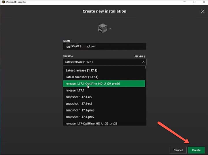 Create New Installation Screen