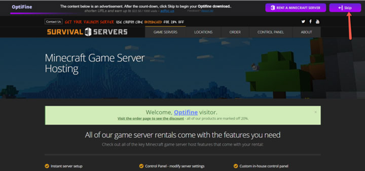 OptiFine Website Screenshot