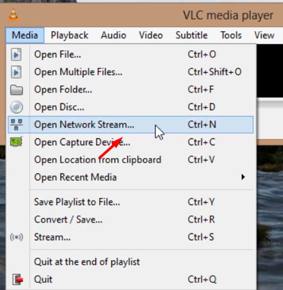 Open Network Stream on VLC Media Player