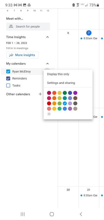 Share Google Calendars from a mobile device