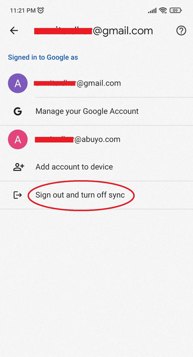 Signing out of Google Accounts in Mobile