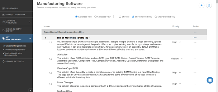 Software Evaluation Requirements List