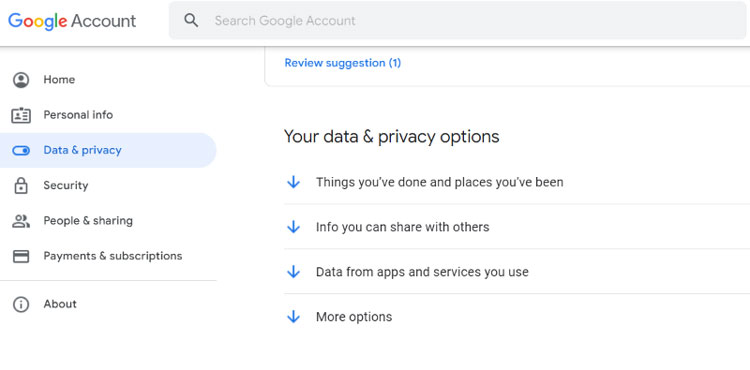 Google Account Data and Privacy Settings