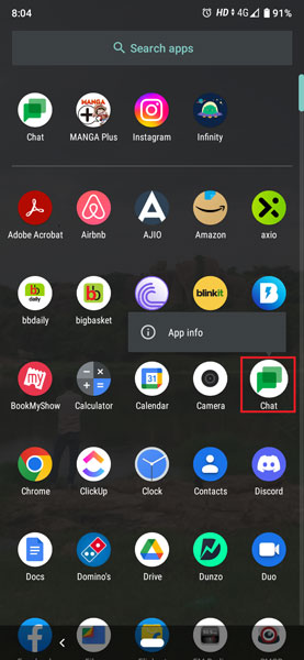 Select app to delete in Android