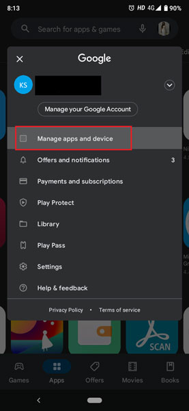 Google Play Store Manage Apps and Devices