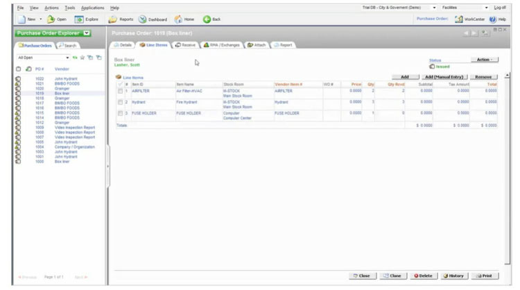 Purchase Order Management in Maintenance Connection