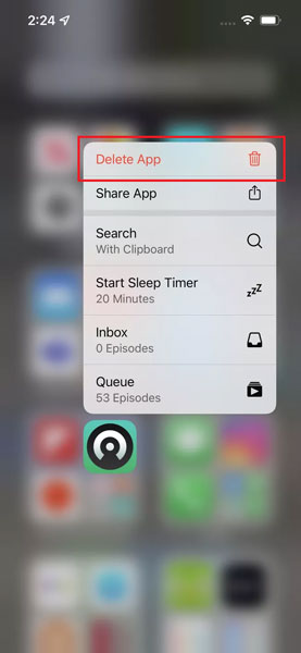 Select app to delete in iPhone