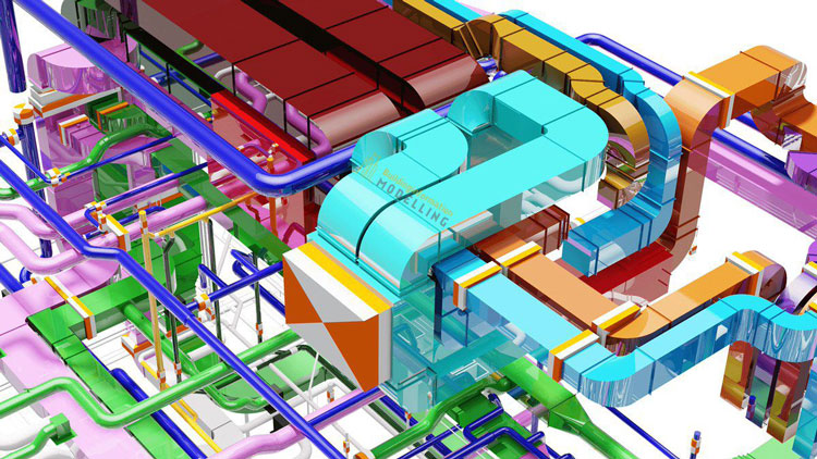 HVAC and plumbing systems in a 3D design model created in PortBIM