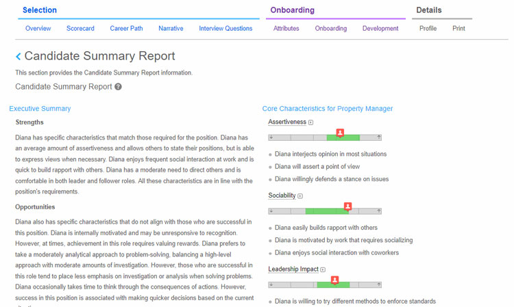 Infor Talent Science Candidate Summary Report