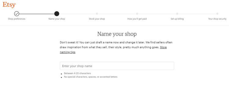 Shop configuration in Etsy