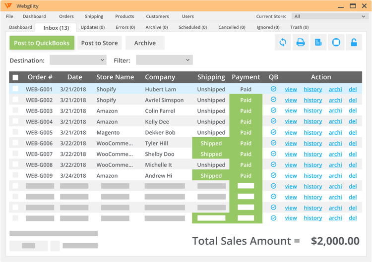 Webgility Order Management Dashboard