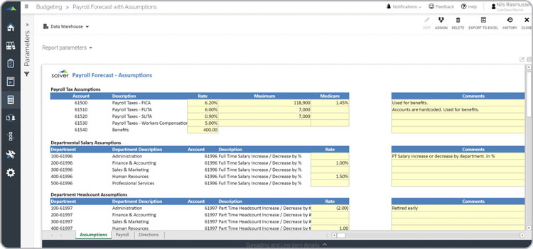 Payroll Forecast Assumption in Solver BI 360