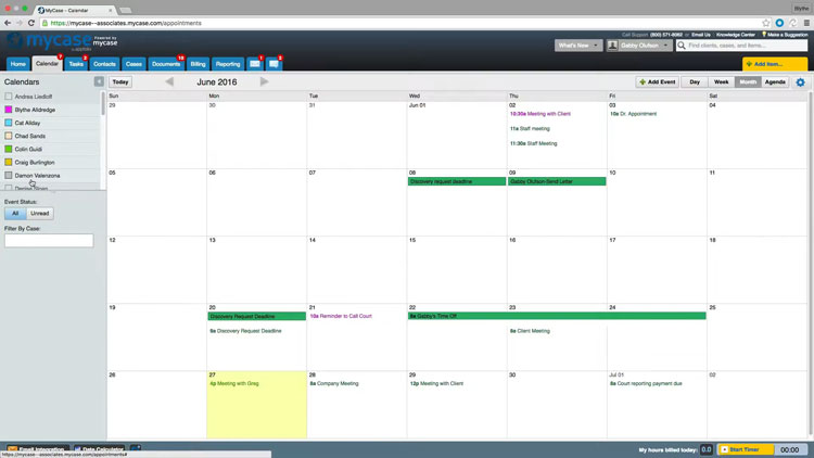 Managing calendar with MyCase