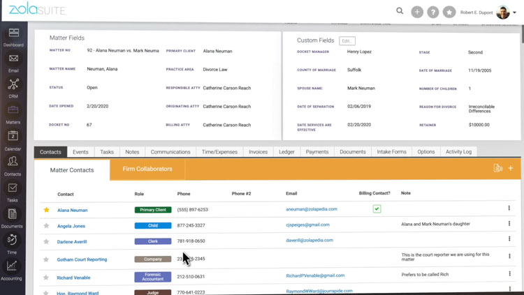 Storing matter contacts with Zola Suite