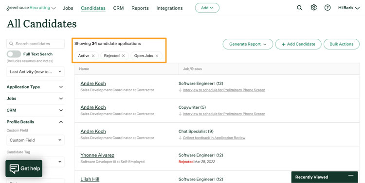 Greenhouse Candidate Filtering