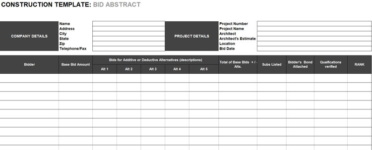 Abstract of Bids Template