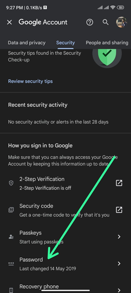 Google Account Security Settings in Android