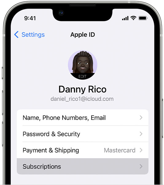 iOS Apple ID in Settings App