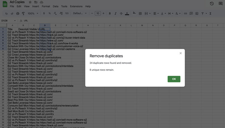 Google Sheets Review Results