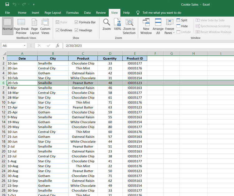 Selecting a Row in Excel