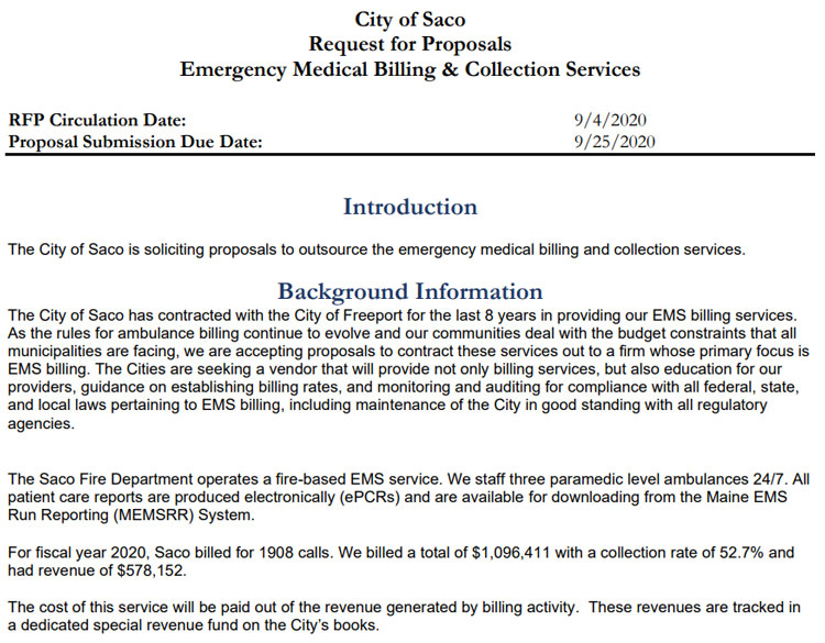 Company Background Example in a Medical Billing RFP