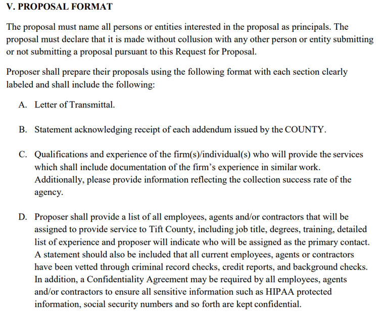 Proposal Instructions in a Medical Billing RFP