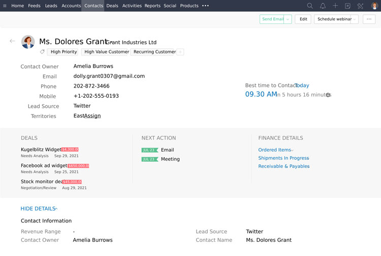 Customer Profile in Zoho CRM