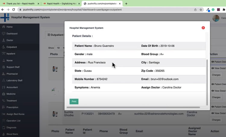 Patient Details in Rapid Hospital Management System