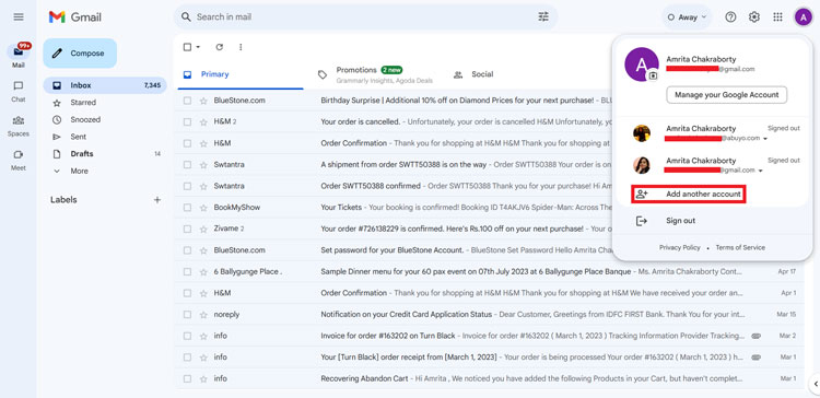 Add another Account Option in Gmail