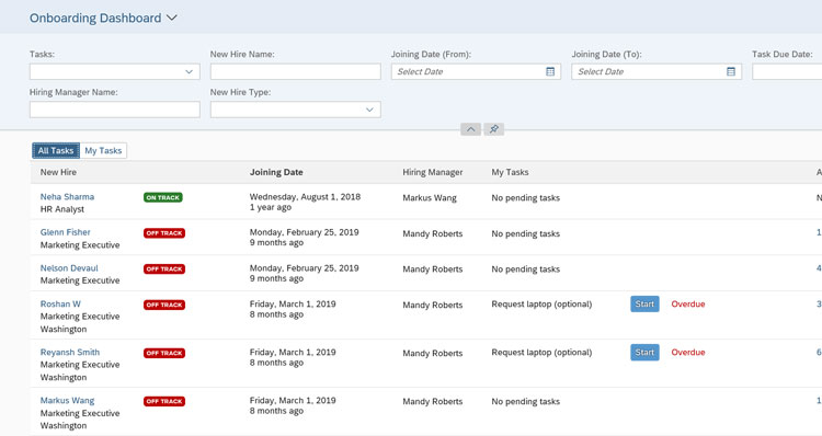 Onboarding Dashboard SAP SuccessFactors