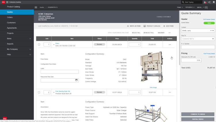 Infor CPQ Quotes Management Module