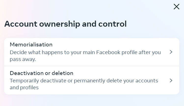 Deactivation or deletion