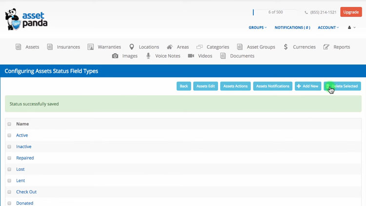 Asset Panda Custom Asset Status