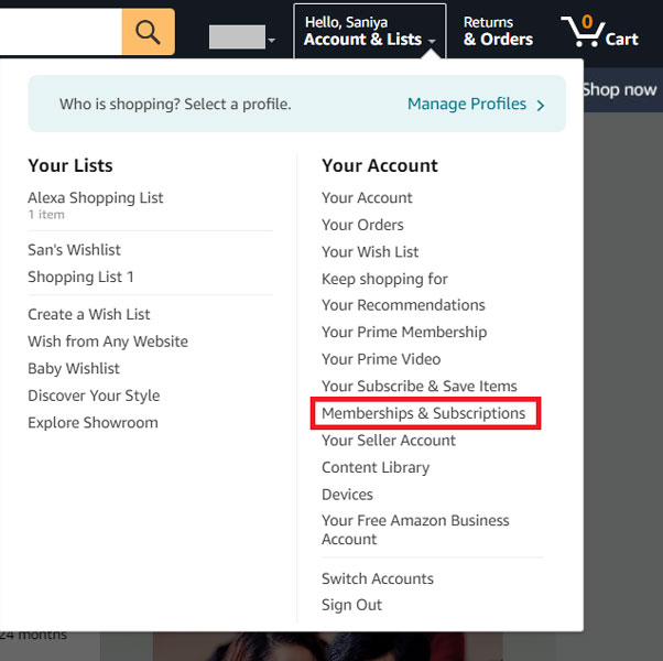 Amazon Account and Lists Settings