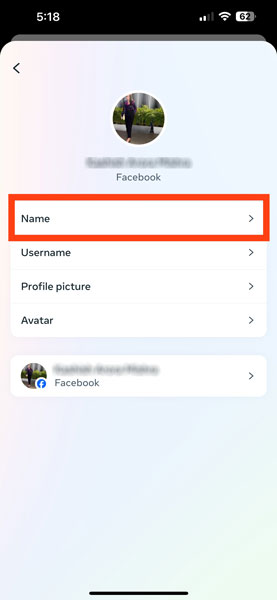 Tap on Name on FB Mobile App