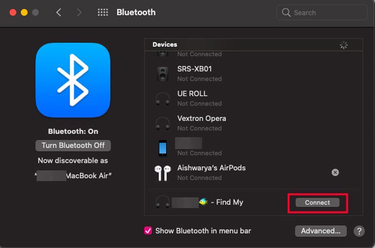 MAC Bluetooth Settings