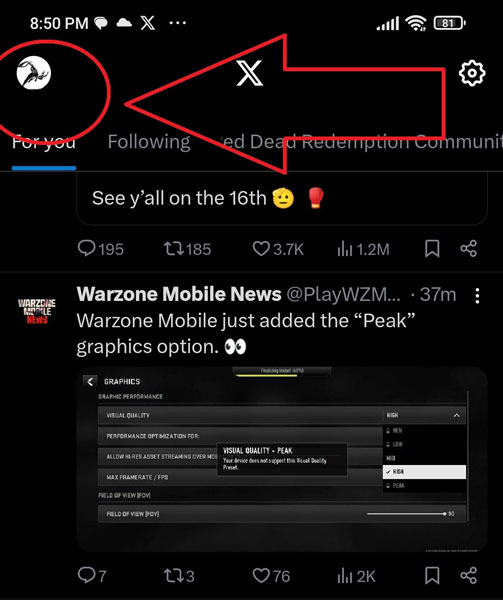 Tap on Your Profile Icon on X App on Android