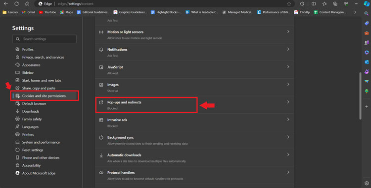 Microsoft Edge Pop-ups and Redirects