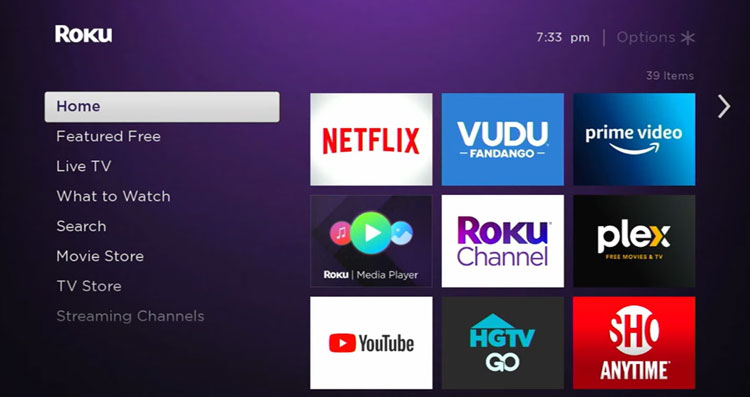 Roku Home Page