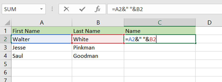 Concatenating Cells in Excel in Using Ampersand