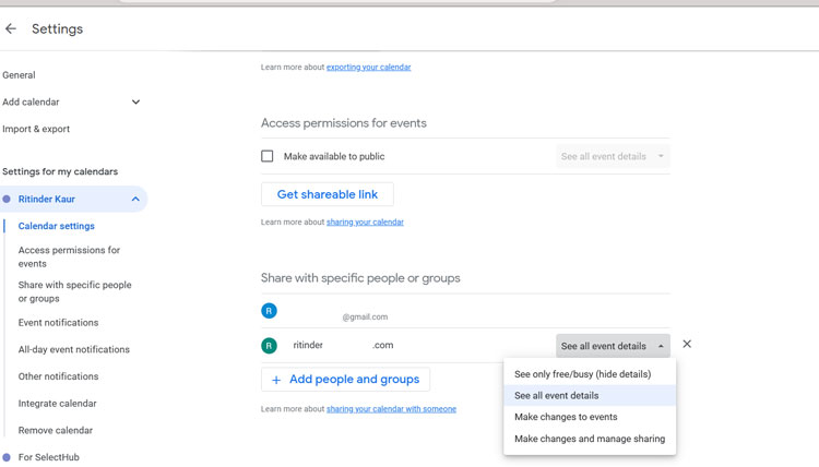 Google Calendar Permission Settings