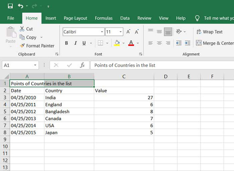 Microsoft Excel Workbook Example